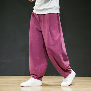 Men's Cotton & Linen Casual Tang Style Loose Size Wide Leg Pants