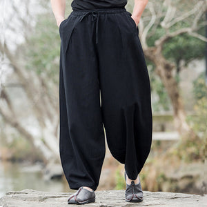 Men's Cotton & Linen Casual Tang Style Loose Size Wide Leg Pants
