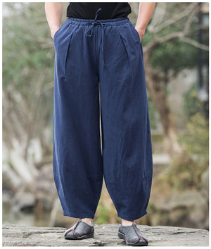 Men's Cotton & Linen Casual Tang Style Loose Size Wide Leg Pants