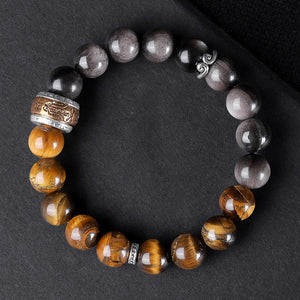 Men’s Silver Obsidian Bracelet with tiger eye