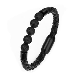 Men's Volcanic Rock Bracelet Woven Leather Stainless Steel Bracelet