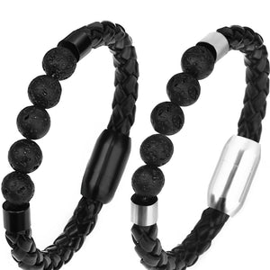 Men's Volcanic Rock Bracelet Woven Leather Stainless Steel Bracelet