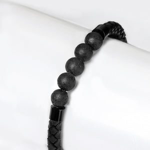 Men's Volcanic Rock Bracelet Woven Leather Stainless Steel Bracelet