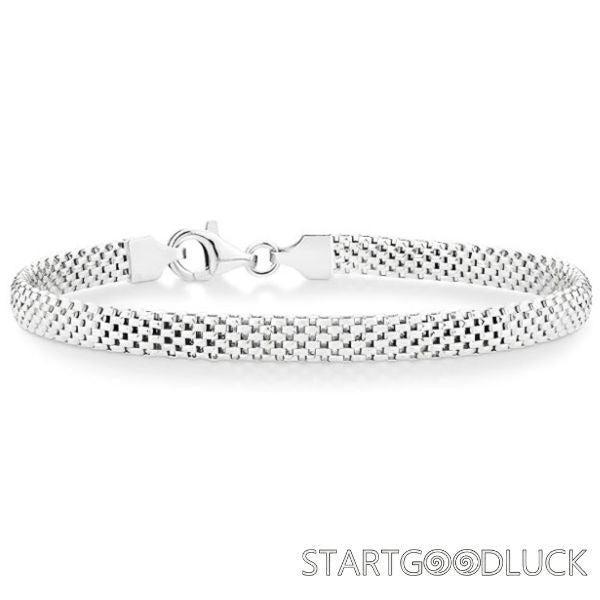 Mesh Link Chain Bracelet for Women | 18K Gold Plated 925 Sterling Silver Bracelet