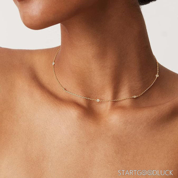 Minimalist Diamond Necklace | Dainty Crystal Station Necklace for women