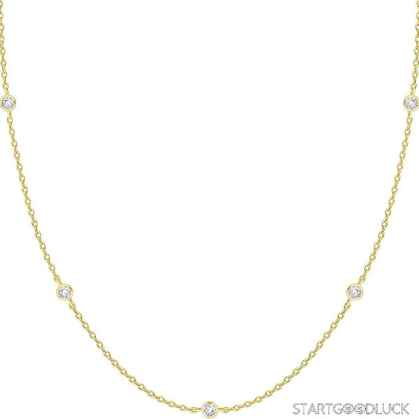 Minimalist Diamond Necklace | Dainty Crystal Station Necklace for women