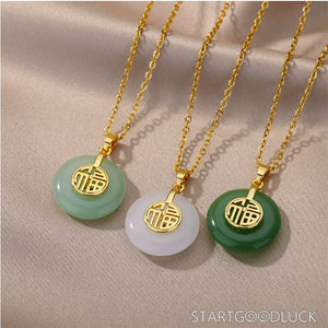 Natural Jade Necklace with Golden "Fu" Stamp - StartGoodLuck