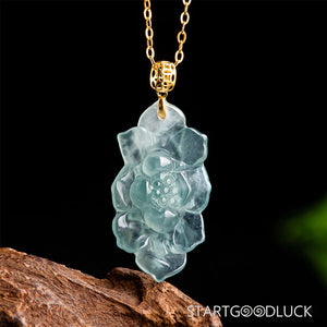 Natural Jade Pendant - Hand-Carved Lotus Design | Exquisite Jade Jewelry - StartGoodLuck