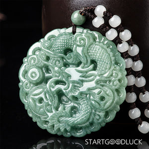 Natural Jade Pendant Carved with Chinese Dragon | Best Necklace for Men - StartGoodLuck