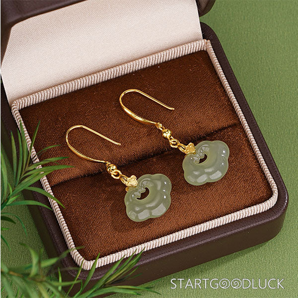 Natural Jade and golden Earrings-Neo-Chinese Style Elegant Dangle Earrings-Perfect Gift for Women-Original Design