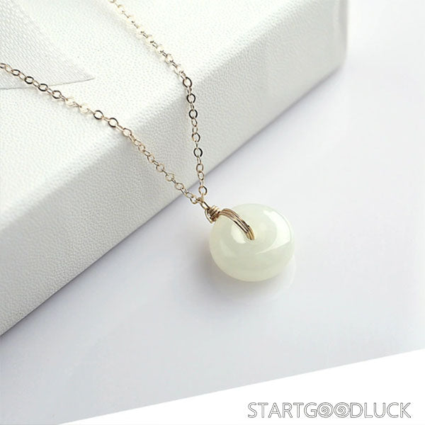 Natural Smooth Jade Safety Buckle Blessing Serenity Necklace Pendant