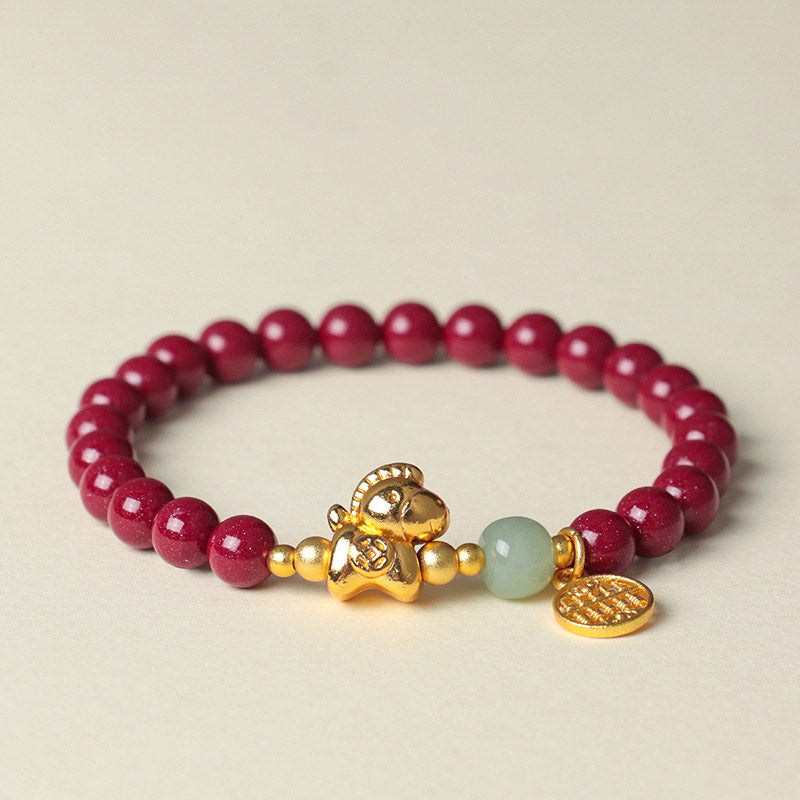 Natural Cinnabar Gold Plated Horse Focus and Wisdom Bracelet