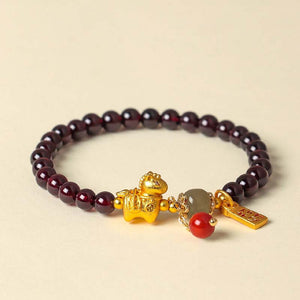 Natural Garnet Beaded Courage and Strength Bracelet