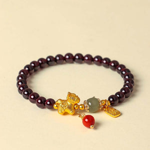 Natural Garnet Beaded Courage and Strength Bracelet