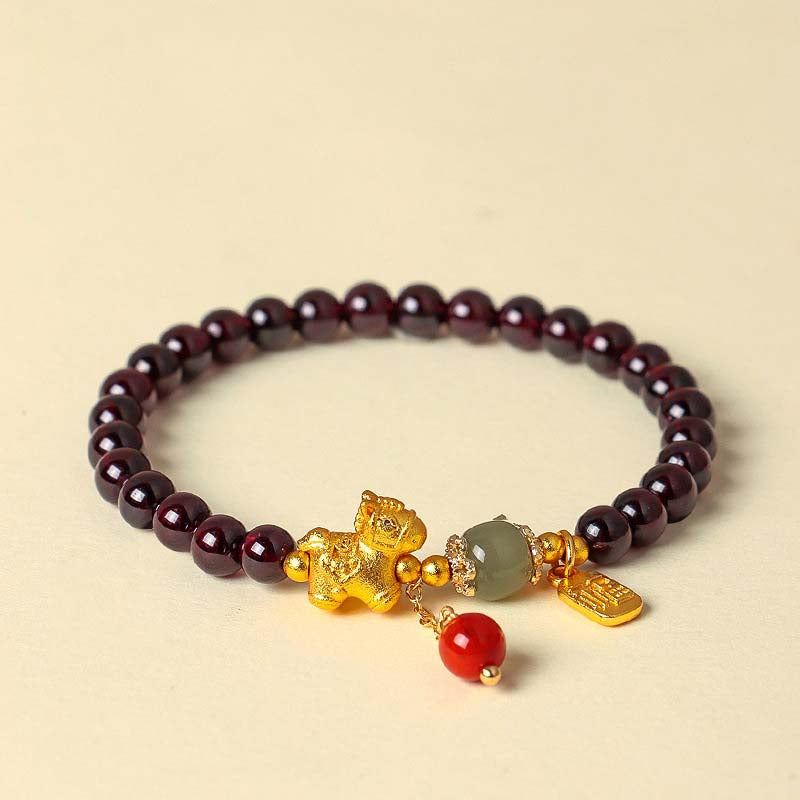 Natural Garnet Beaded Courage and Strength Bracelet