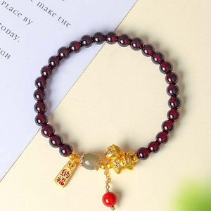 Natural Garnet Beaded Courage and Strength Bracelet