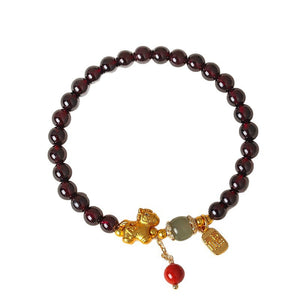 Natural Garnet Beaded Courage and Strength Bracelet