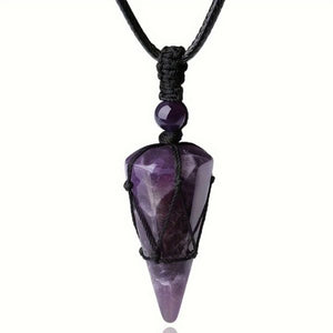 Natural Hexagonal Pyramid Tiger Eye Crystal Courage and Strength Necklace