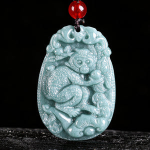 Natural Jade Blue Water 12 Zodiac Pendant Courage and Strength Necklace