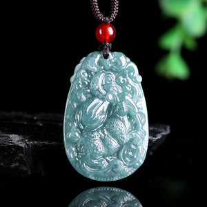 Natural Jade Blue Water 12 Zodiac Pendant Courage and Strength Necklace