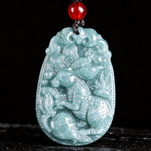 Natural Jade Blue Water 12 Zodiac Pendant Courage and Strength Necklace