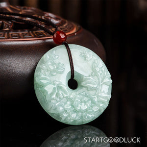 Natural Jade Necklace with Hand-Carved Peonies | Exquisite Jade Pendant for Blessings - StartGoodLuck
