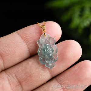 Natural Jade Pendant - Hand-Carved Lotus Design | Exquisite Jade Jewelry - StartGoodLuck