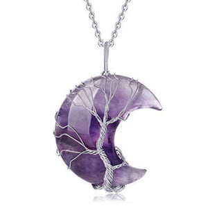 Natural Tree Of Life Crystal Balance and Harmony Moon Necklace