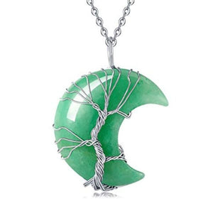 Natural Tree Of Life Crystal Balance and Harmony Moon Necklace
