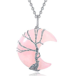 Natural Tree Of Life Crystal Balance and Harmony Moon Necklace