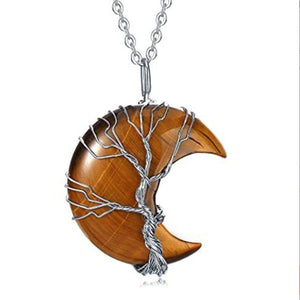 Natural Tree Of Life Crystal Balance and Harmony Moon Necklace