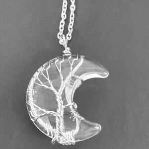 Natural Tree Of Life Crystal Balance and Harmony Moon Necklace