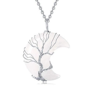 Natural Tree Of Life Crystal Balance and Harmony Moon Necklace