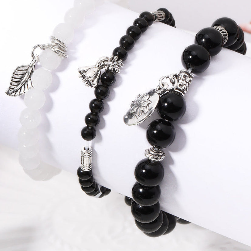 Natural stone Crystal bracelet Rose pendant 6mm beads three-row chain