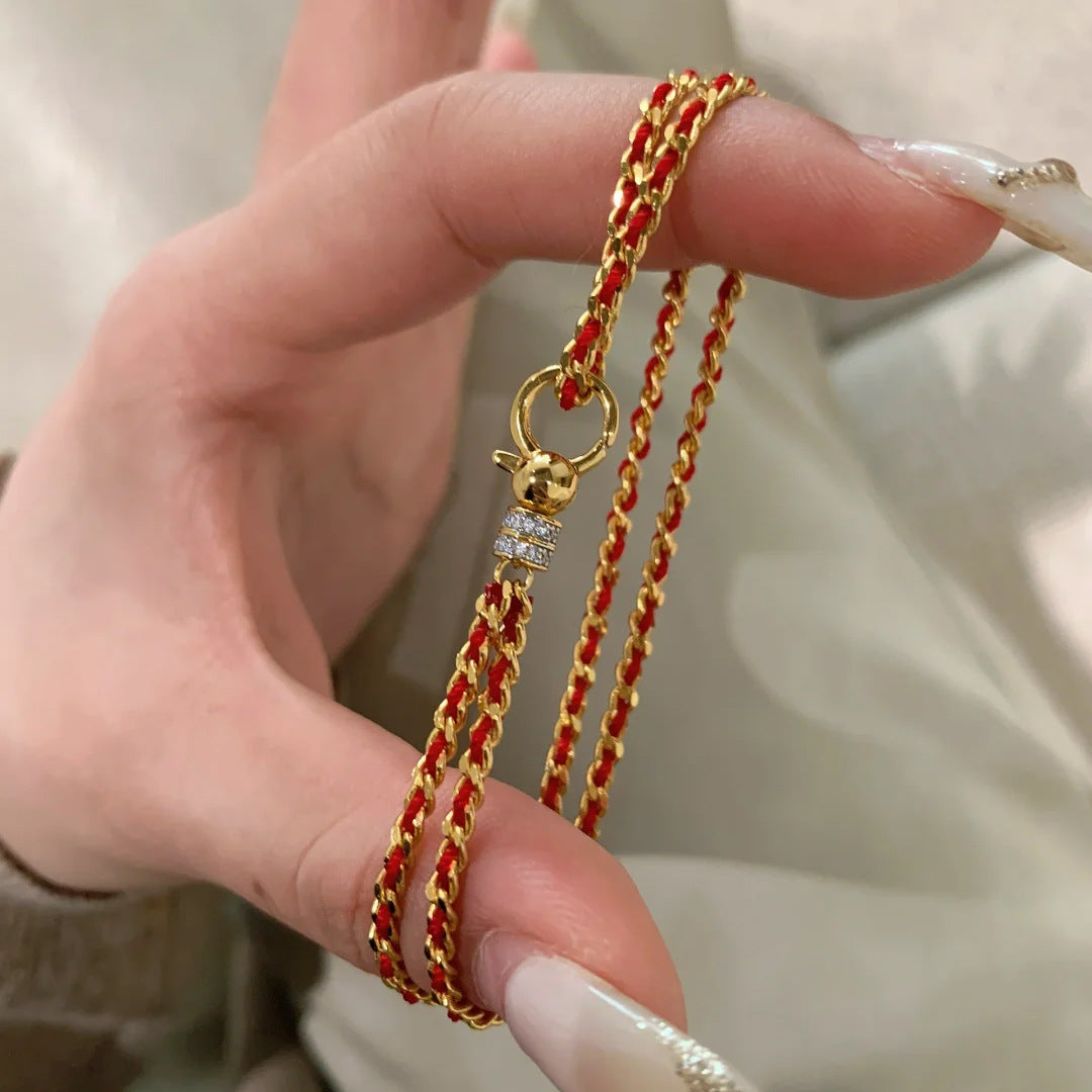 New Year Red Rope Bracelet Dot zircon Braided Rope Chain