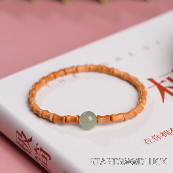 Natural Bamboo Joint Bracelet With Jade Bead Or Cinnabar Bead | Good Luck Bracelet