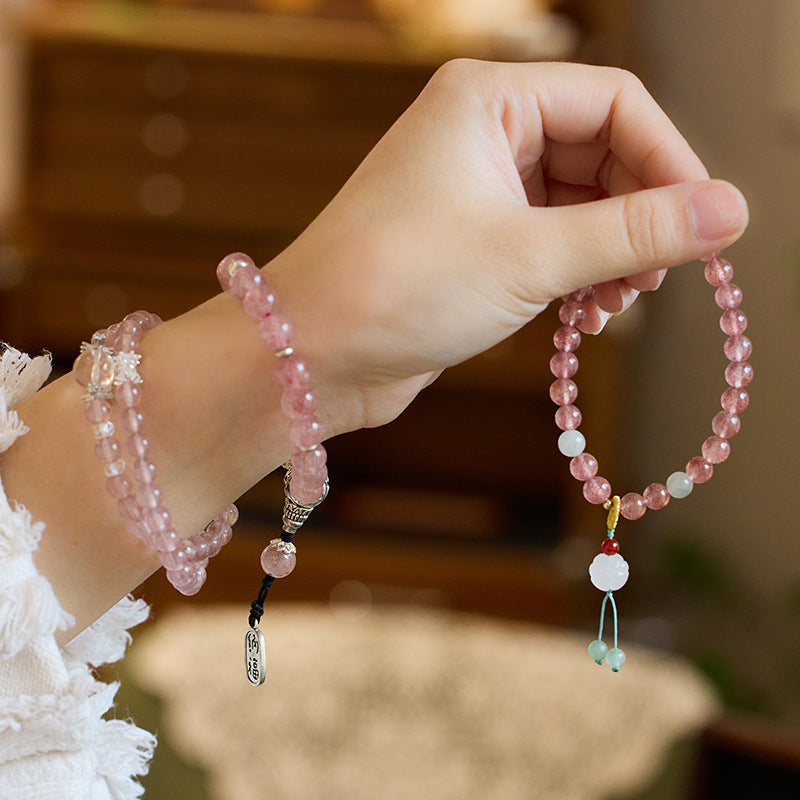Pink Crystal Bracelet  Natural Strawberry Crystal Bracelet