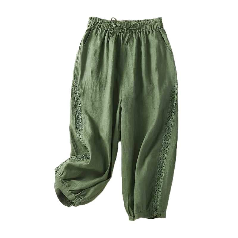 Woman cropped pants cotton and linen loose wide leg pants