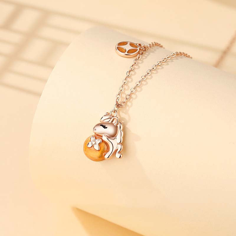 S925 Sterling Silver Zodiac Horse Clavicle Chain Courage and Strength Necklace