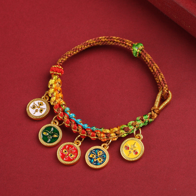 Tibet Red String Bracelet five-way God of Wealth hand rope luck woven rope