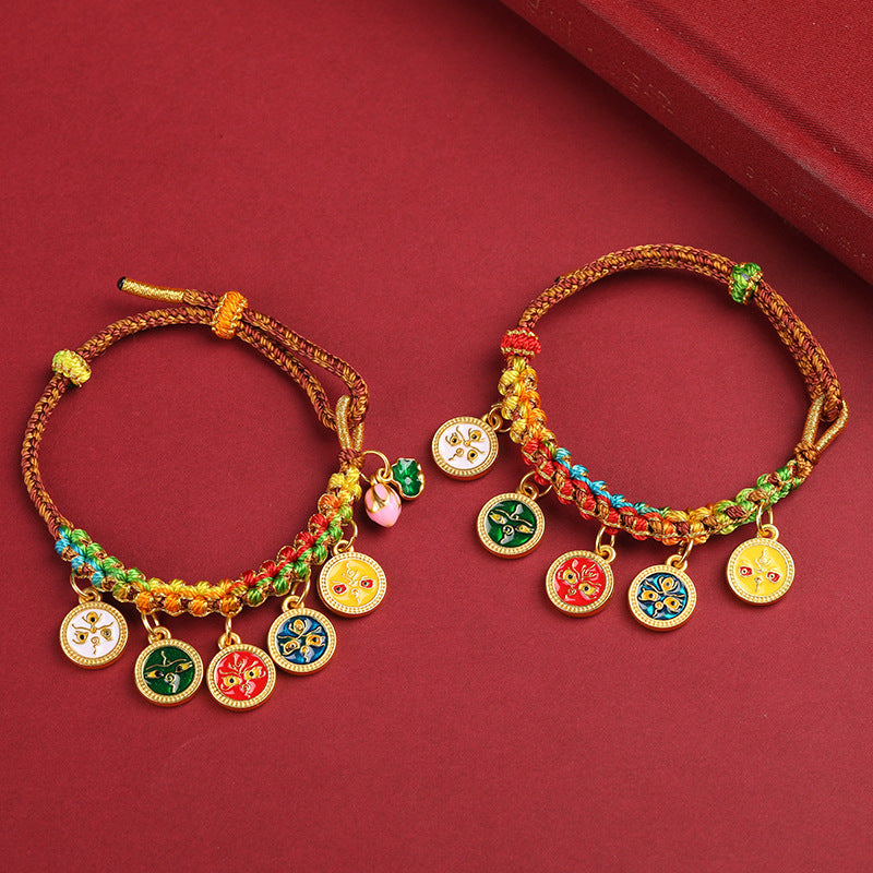 Tibet Red String Bracelet five-way God of Wealth hand rope luck woven rope