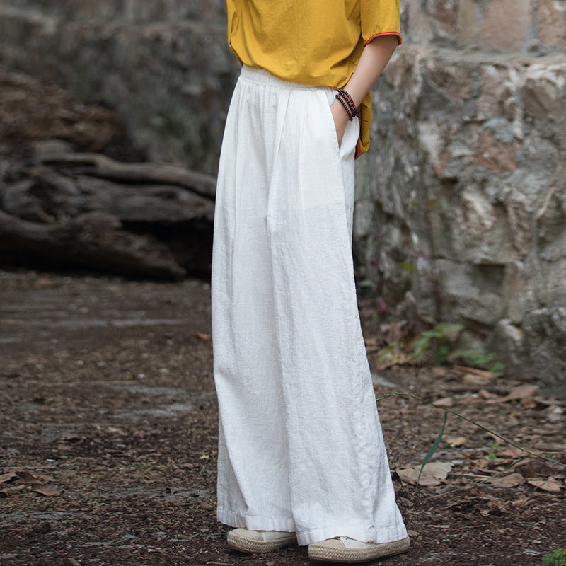 Women's Linen Wide-Leg Pants Versatile Retro Casual Pant