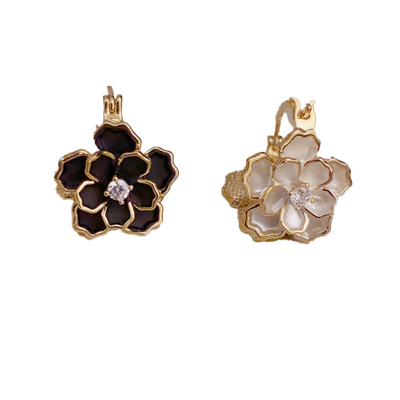 Vintage Camellia Earrings Paint Double-sided  Ear Buckle