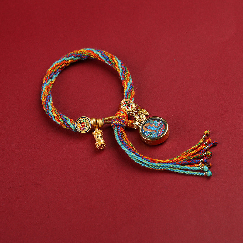 Tibetan Prayer Bracelet Hand-Woven string with Patron Saint Thangka charm