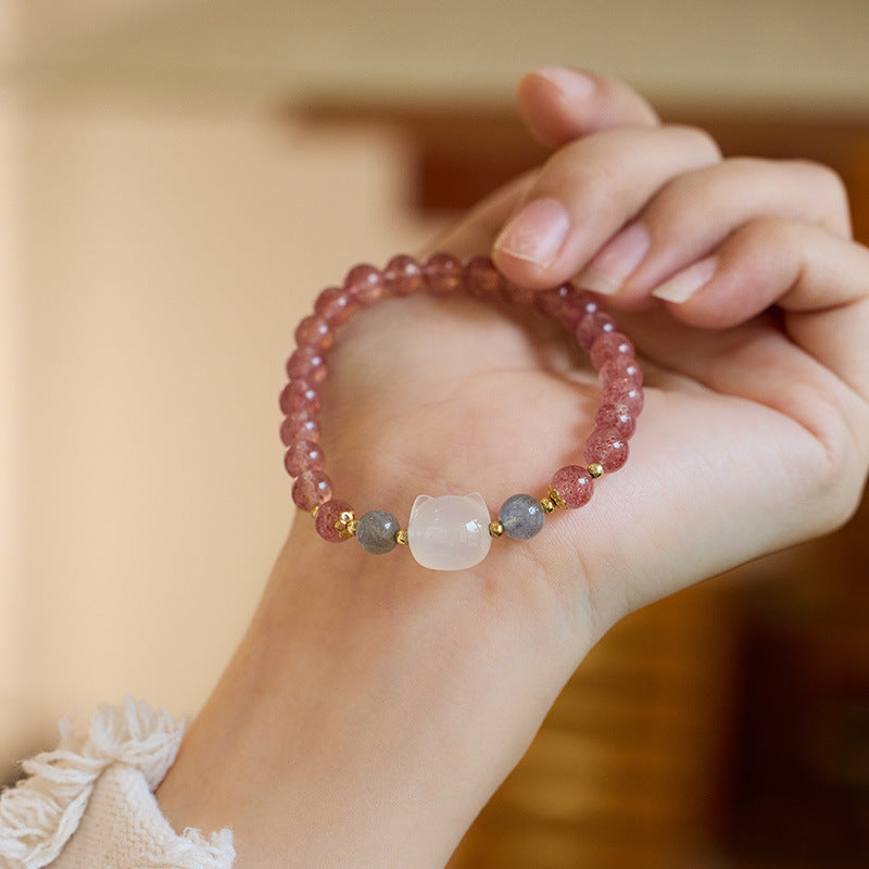 Pink Crystal Bracelet  Natural Strawberry Crystal Bracelet