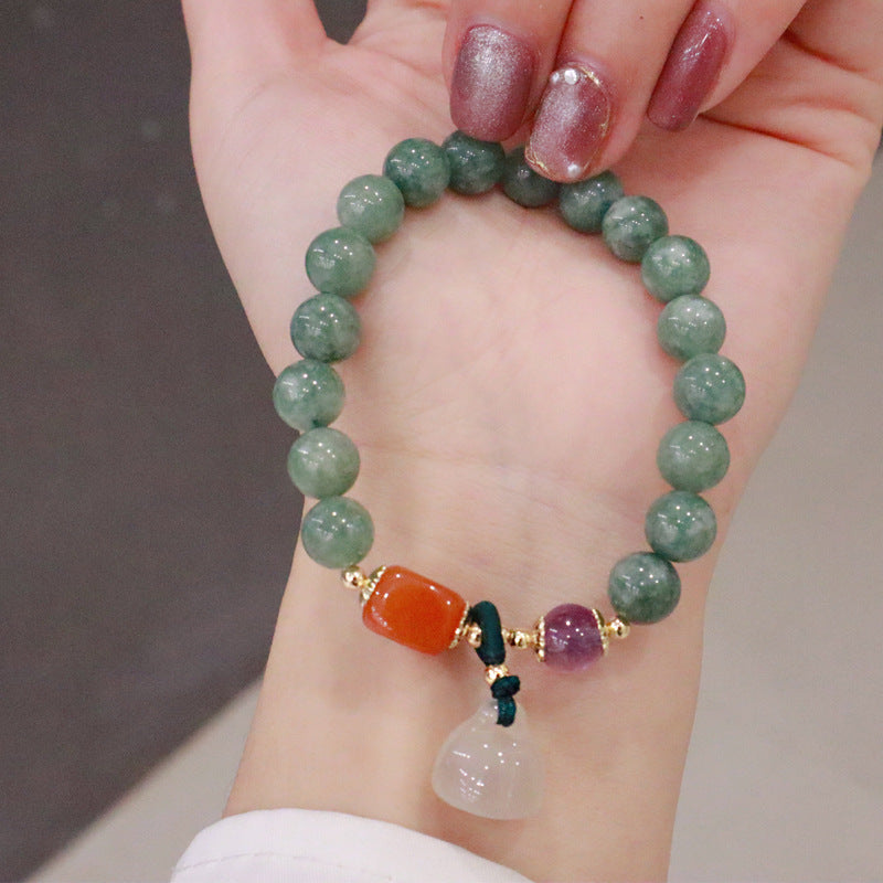 Jade Crystal Bracelet Beaded  with Chalcedony Lotus charm
