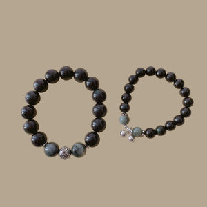 Obsidian Bracelet with Bell Charm for Couples