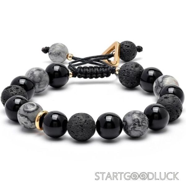 Obsidian Lava Rock Stone Bracelet | Yin Yang Balance Strength