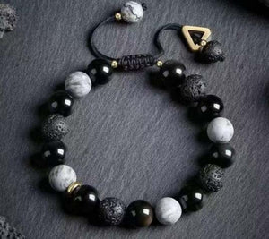 Obsidian Lava Rock Stone Bracelet | Yin Yang Balance Strength