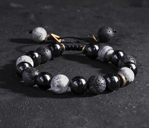 Obsidian Lava Rock Stone Bracelet | Yin Yang Balance Strength